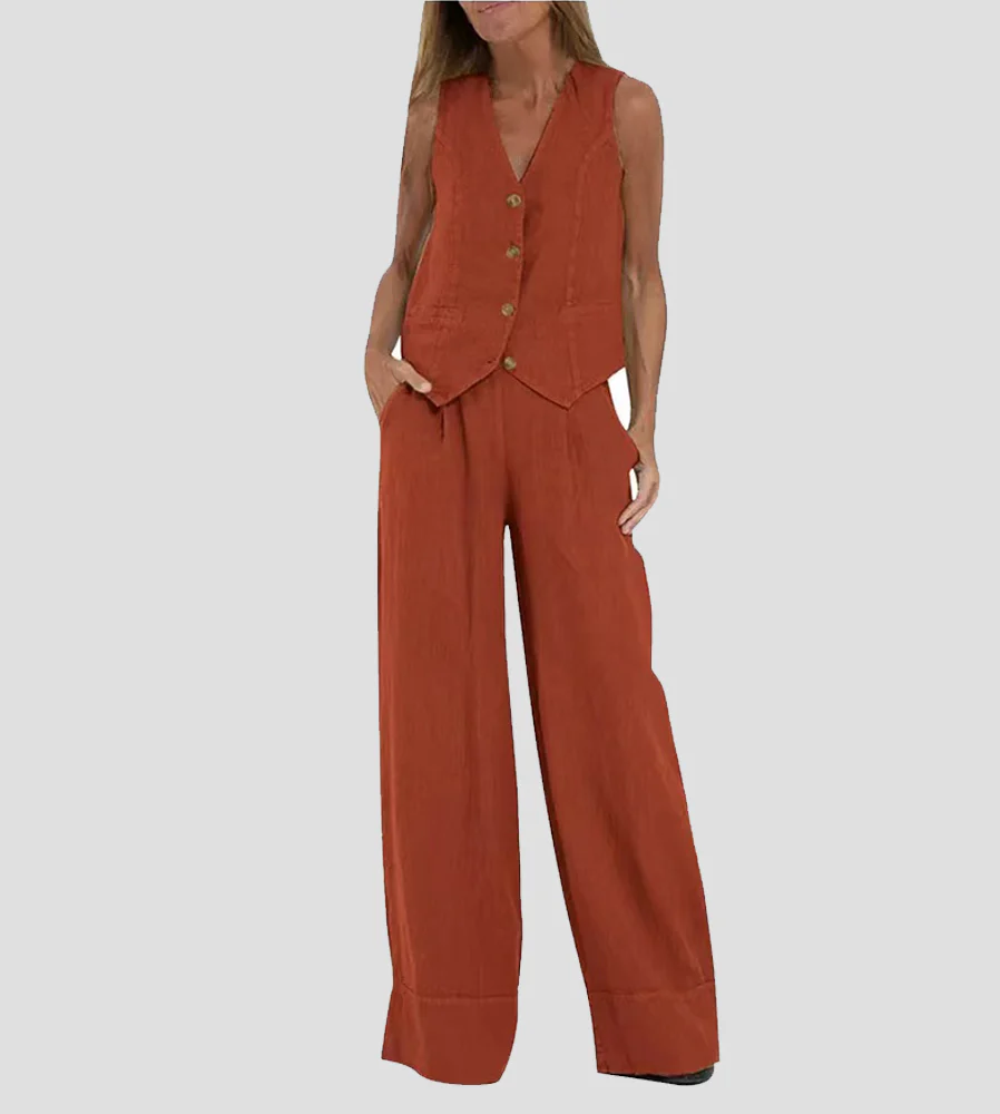 Aria | Juego de chaleco abotonado y pantalones de pierna ancha